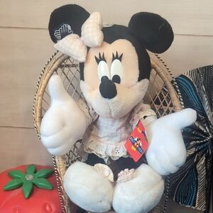 Vintage 90s Applause 'Minnie Bedtime' Plush NWT - Pink Gingham - Original Owner